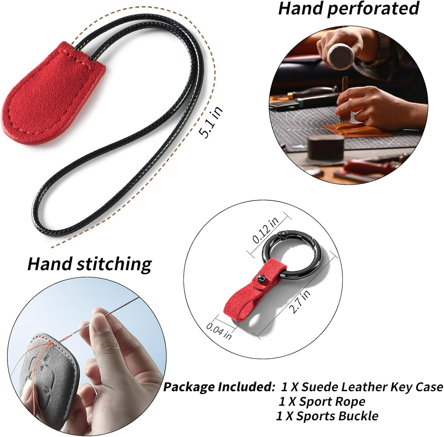 Suede Genuine Leather Smart Key Fob Case with Leather Key Strap Compatible with Mercedes-Benz A, C, E, S, CLA, CLS, GLA, GLB, GLC, GLE, GLS, G Class 2017-2024 (4-Button) - Image 5