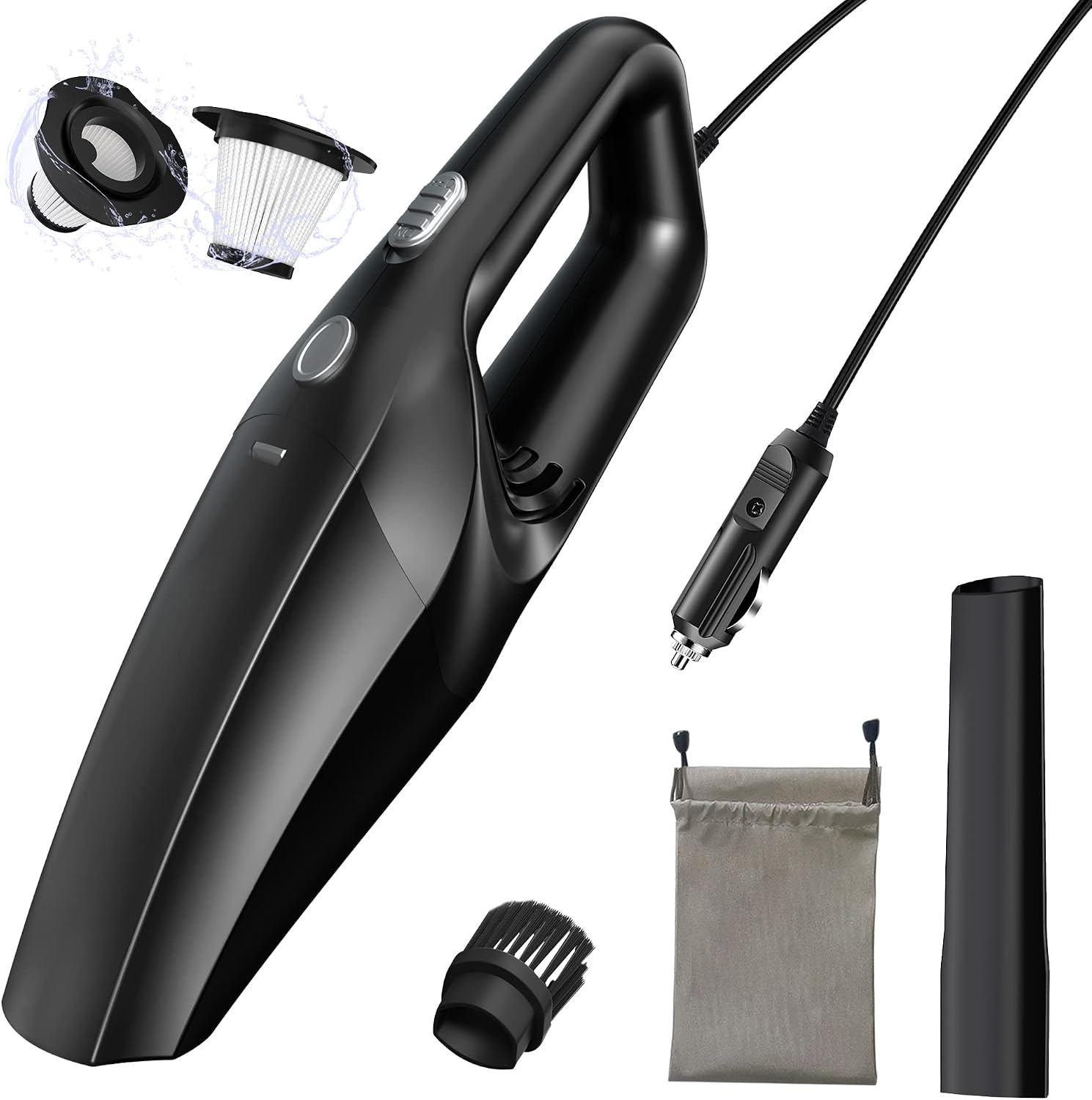 TEMOLA Car Vacuum Cleaner, 12V High Power Portable Handheld Car Vacuum Cleaner with 16 Ft Power Cord, Car Accessories Mini Car Vacuum with HEPA Filter for Dust Hair Carpet Car Interior Deep Cleaning
