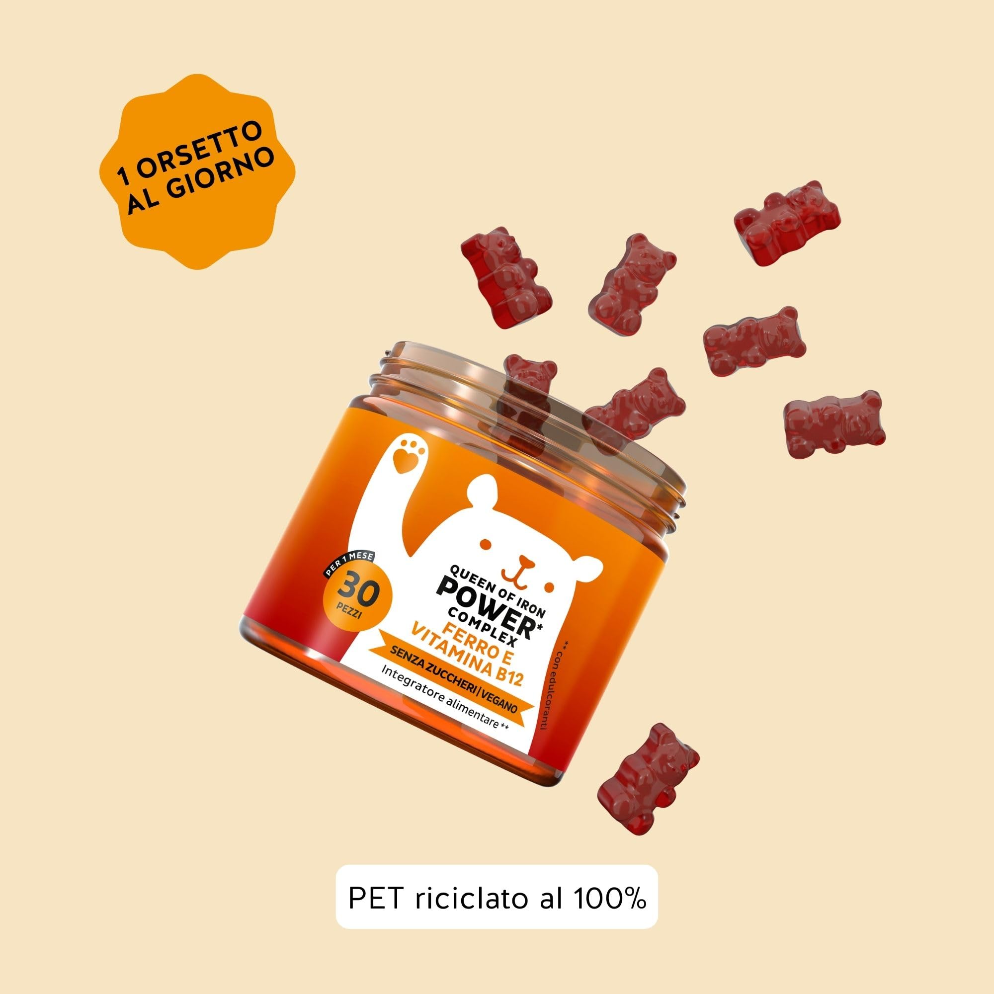 Queen of Iron Power Complex – Integratore Ferro – Difese Immunitarie Gummies – Altamente dosate con Vitamina B12, B1, B6, C, D, Iodio – 30 pezzi (1 mese) – Senza zucchero, Vegane – Bears with Benefits