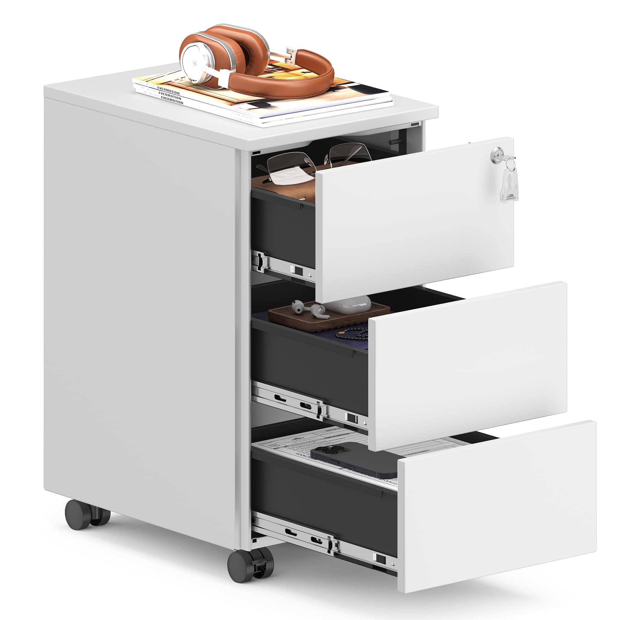 SONGMICS Mobile File Cabinet Matte White