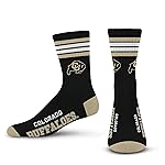 For Bare Feet NCAA Colorado Buffaloes 4 Stripe Deuce Crew Sock Team Color LARGE