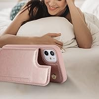 Vista 5 de iCoverCase Funda compatible con iPhone 11 con soporte para tarjetas, funda protectora de piel sintética para mujeres y hombres, bloqueo RFID, funda