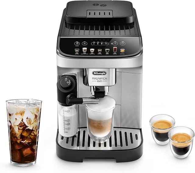 De'Longhi Magnifica Evo Machine à Espresso & Café Automatique avec Mousseur à Lait Automatique, Moulin Intégré & Fonction Auto-Nettoyage - Pour Latte, Cappuccino, Americano, Café Froid, ECAM29084SB, Argent