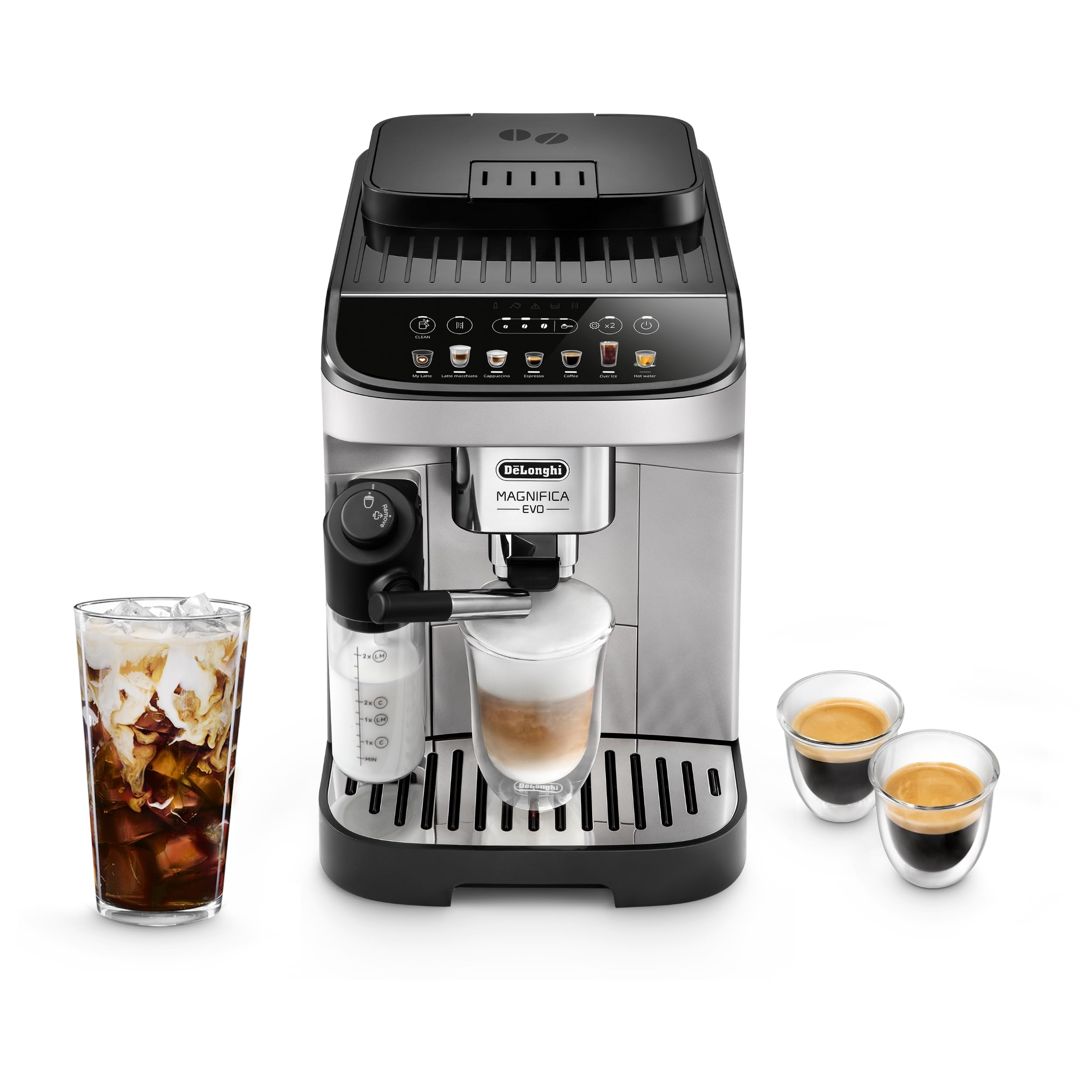De'Longhi Magnifica Evo Automatic Espresso & Coffee Machine with Auto Milk Frother, Built-in Grinder & Auto-Clean Function - For Latte, Cappuccino, Americano, Iced Coffee, ECAM29084SB, Silver