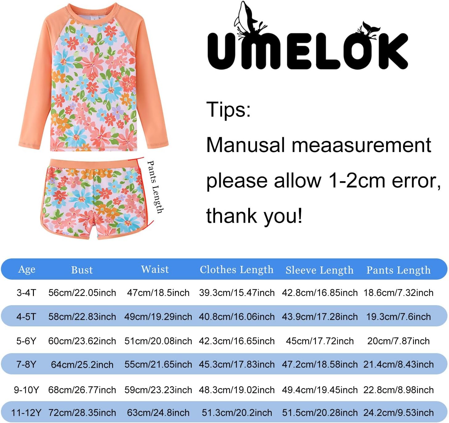 UMELOK Girls Rash Guard Swimsuit 2-Pieces Long Sleeve Bathing Suit Kids Swimwear Sets 4-12 Years - Image 2