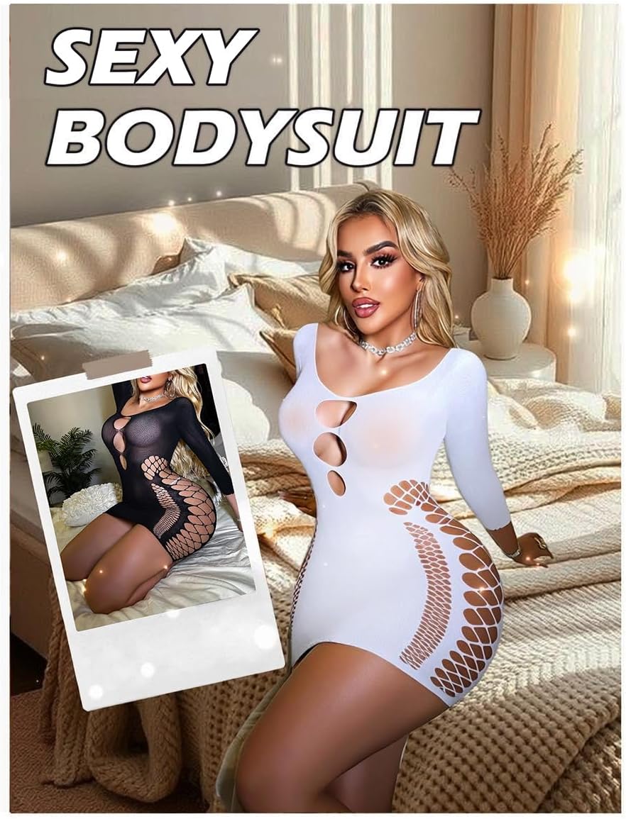 Womens Sexy Hollow Out Bodysuit Fishnet Bodycon Dress Mesh Chemise Babydoll Lingerie Stripper Outfit