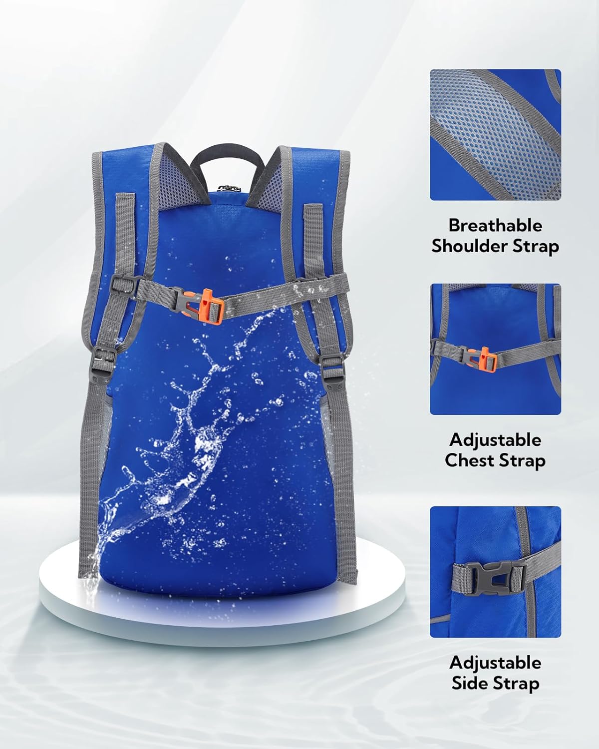 WATERFLY Hiking Packable Daypack Backpack: 25L Ultra Lightweight Day Pack for Woman Man - Small Compact Folding Back Pack for Outdoor Sport Cycling Camping Travel Trip - Blue