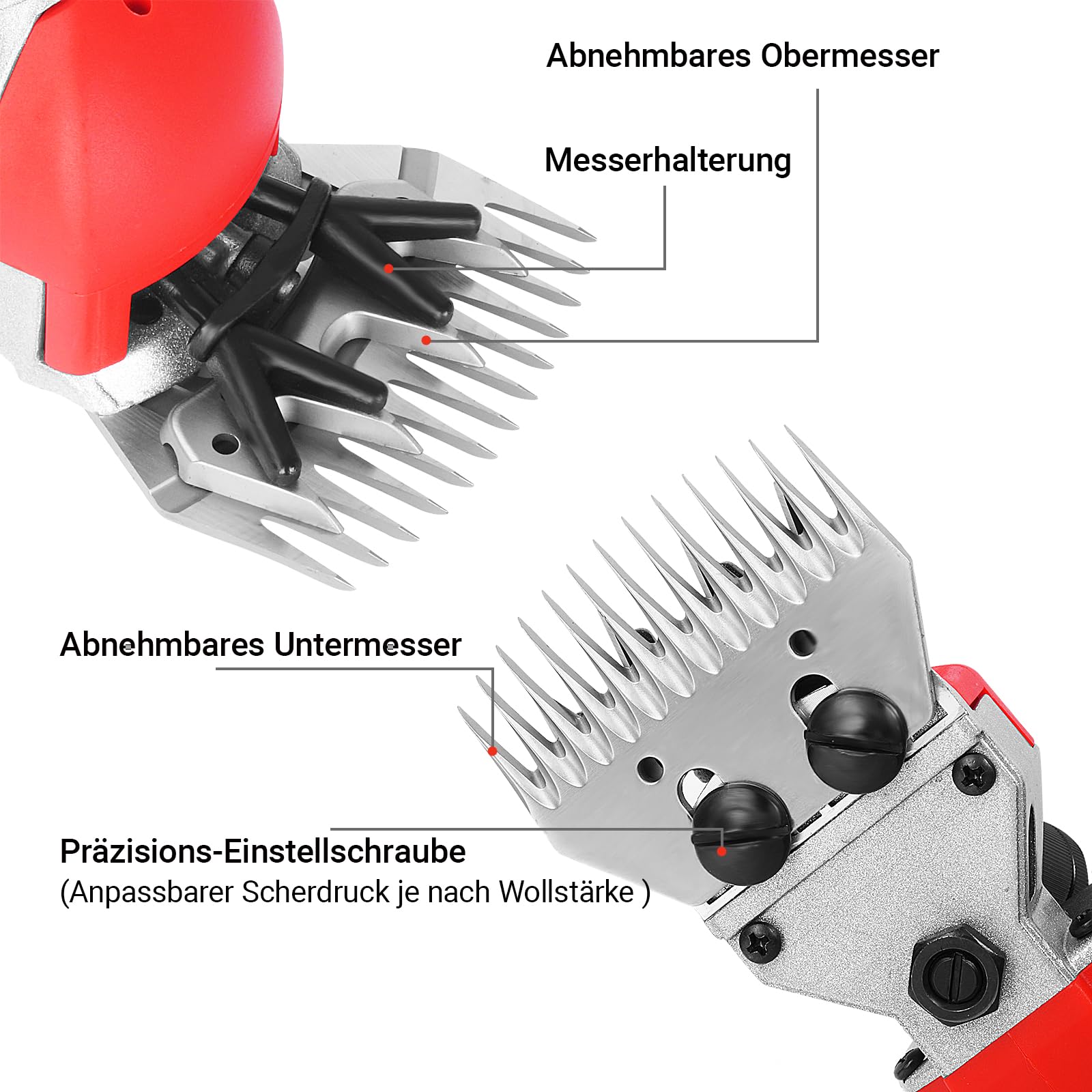 Elektrische Schafschermaschine 690W Professionelle Wollschere mit 6 Geschwindigkeiten 3 Meter Netzkabel Tierschermaschine für Schafe, Ziegen, Alpakas und Lamas (Rot)