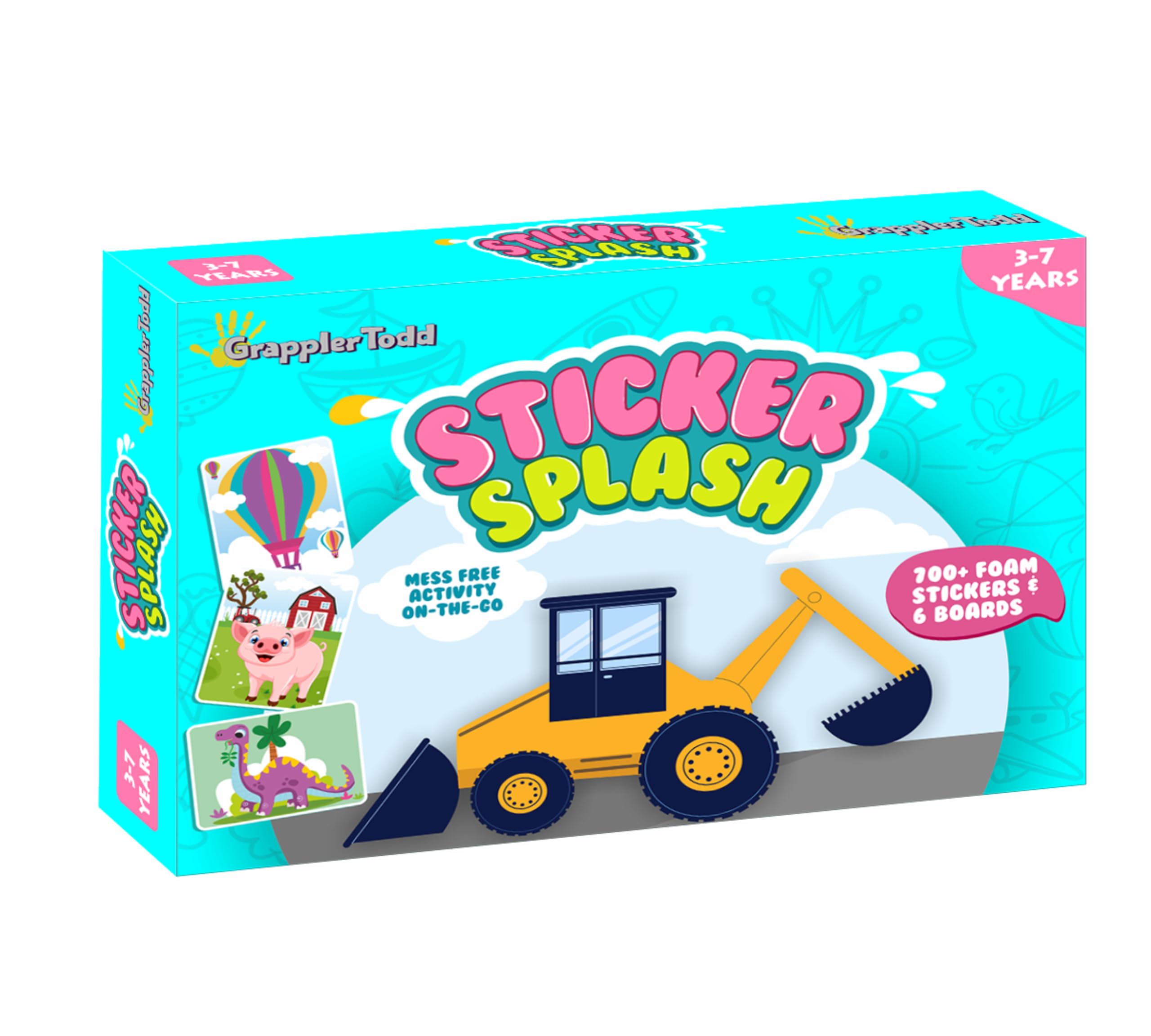 GrapplerTodd Art Activity -Sticker Splash with Foam, No Mess Sticker Art Activity for Kids, Craft Kit, DIY Activity, Gifts for Boys & Girls Ages 3, 4, 5, 6, 7, Travel Toys Double Sided & 700+ Stickers