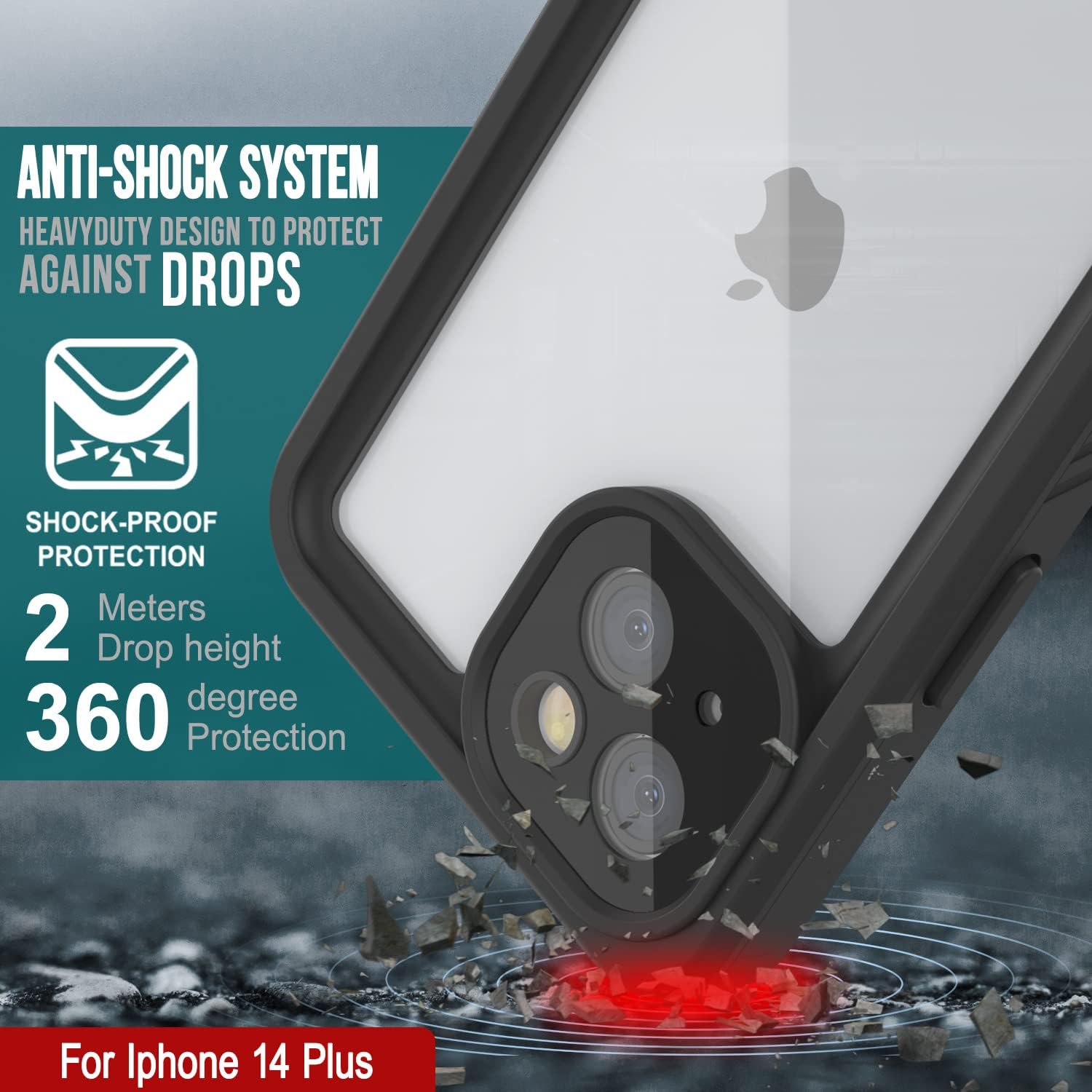 Punkcase for iPhone 14 Plus Waterproof Case [Extreme Series] [Slim Fit] [IP68 Certified] [Shockproof] [Snowproof] Armor Cover W/Built in Screen Protector for iPhone 14 Plus (6.7")(2022)(Black)