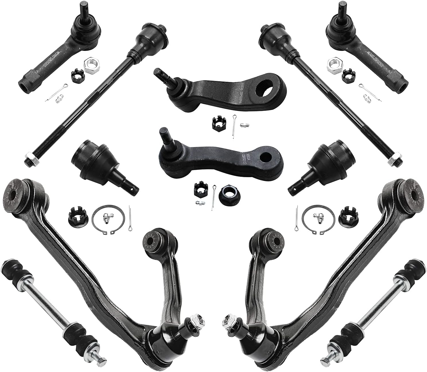 Detroit Axle Front Upper Control Arms w/Ball Joints Sway Bar Links Tie Rods Idler