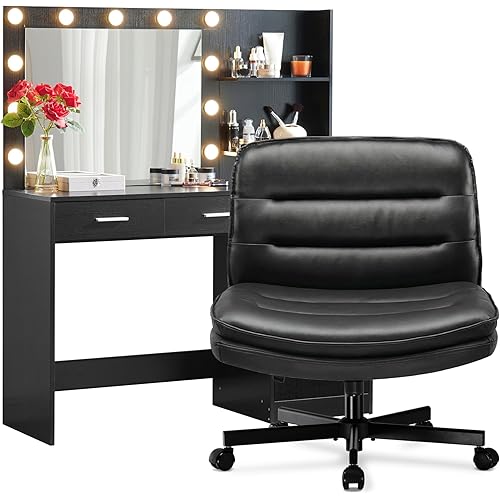 COMHOMA Vanity Desk and Chair Set, Modern Large Vanity Desk for Girls Bedroom, 42 inch, Black
