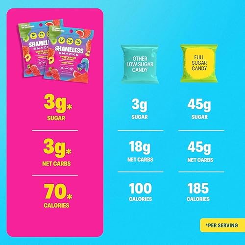 Miniatura 6 de Shameless Snacks Sweet & Sour All-Stars, paquete de variedad de caramelos de gomitas ácidos, saludable, vegano, sin gluten, bajo en azúcar,