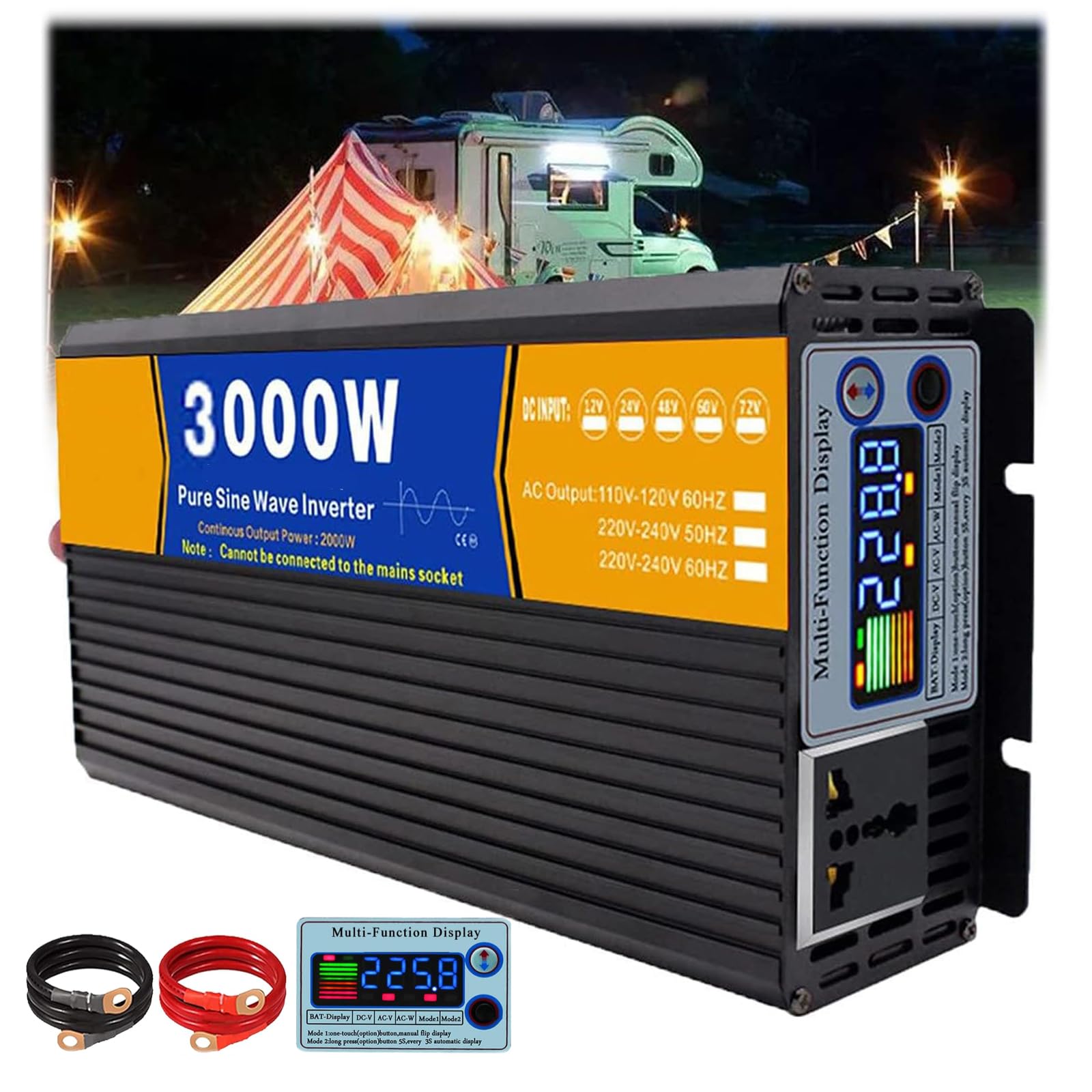 Onduleur sinusoïdal 1500W convertisseur 12V 220V voiture camion camping-car crête 3000W