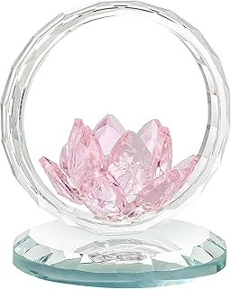 Kertari【誕生日プレゼント50代】K9クリスタル蓮の花 永久に枯れない造花 仏壇用ハスの花 置物 - 高級ガラス細工 開運グッズ 結婚祝い/退職祝い/母の日/喜寿 お祝いに インテリア雑貨 オシャレ ミニチュア小物 贈り物用 豪華包装付き - ブルー