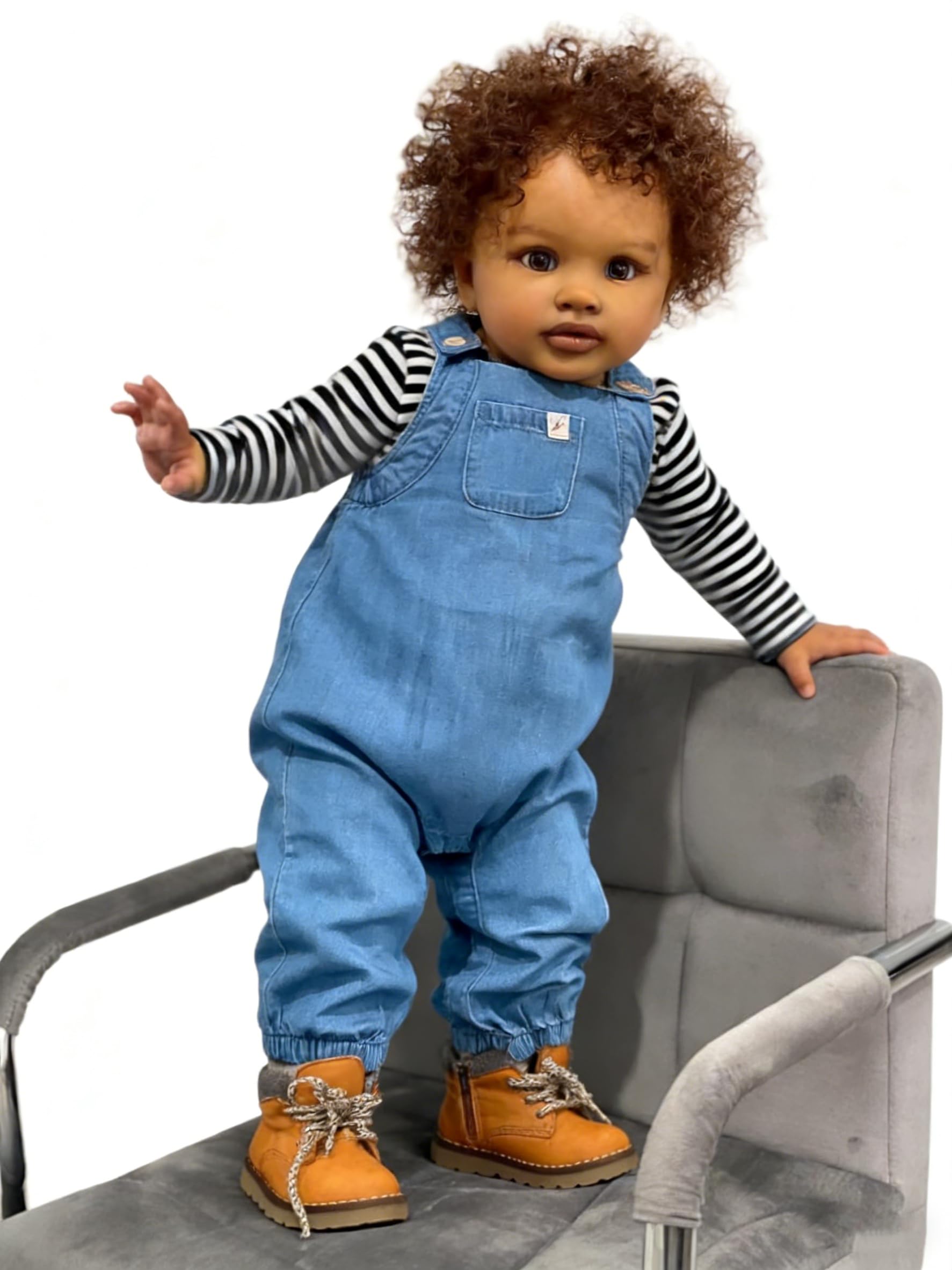 Anano 26" Jumbo Realistic Black Toddler Doll Lifelike Biracial Reborn Baby Boy With Rooted Hair Extra Large Mixed Race Standing Legs Silicone Babies With Accessories For Kids 3+ (Turqoise)