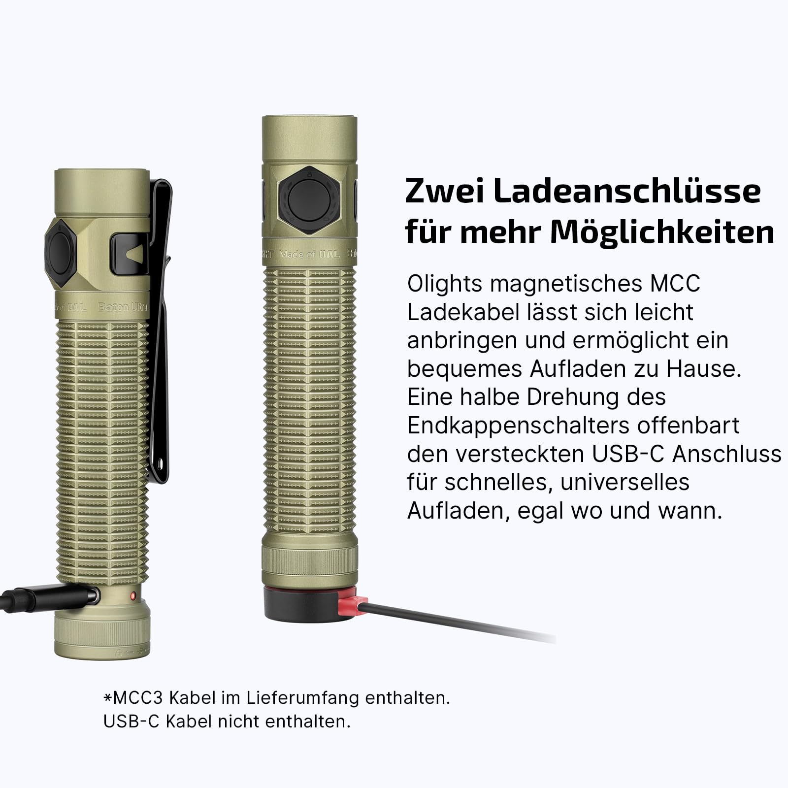 OLIGHT Baton Ultra LED Taschenlampe Aufladbar 1800 Lumen mit 6 Lichtmodi | Taschenlampen mit Zwei Lademethoden Kompakte Handlampe mit Reinweißem Licht IPX8 Wasserdicht für Outdoor Notfall Arbeit