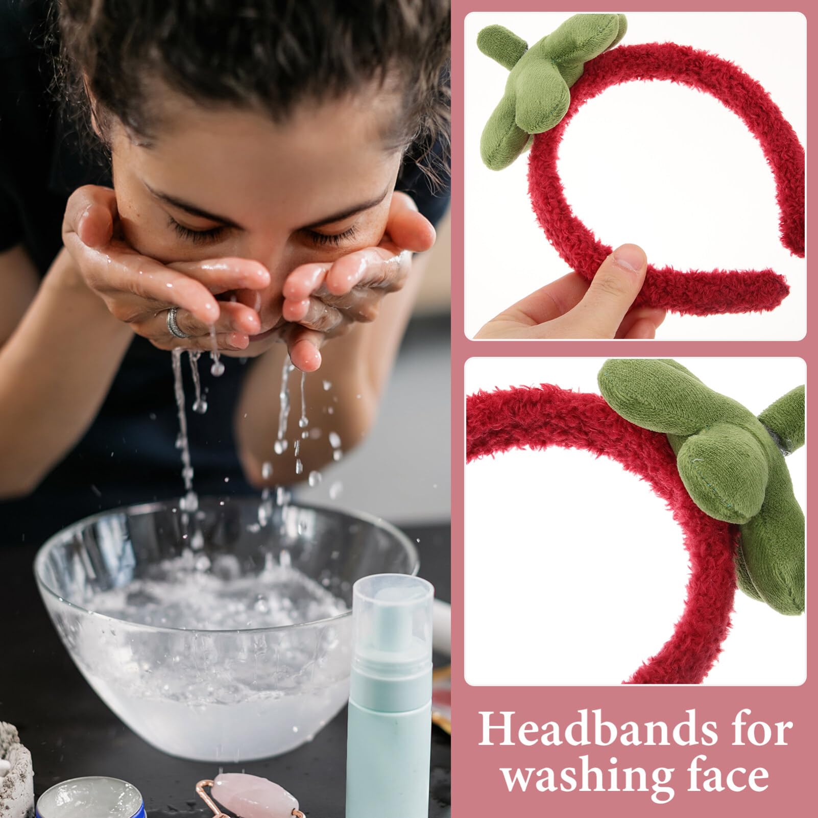 VALICLUD Strawberry Shampoo Strip Headband Spa Hair Band Spa Hairband Girl Coral Fleece Accessories Cuff, Multi - Image 4