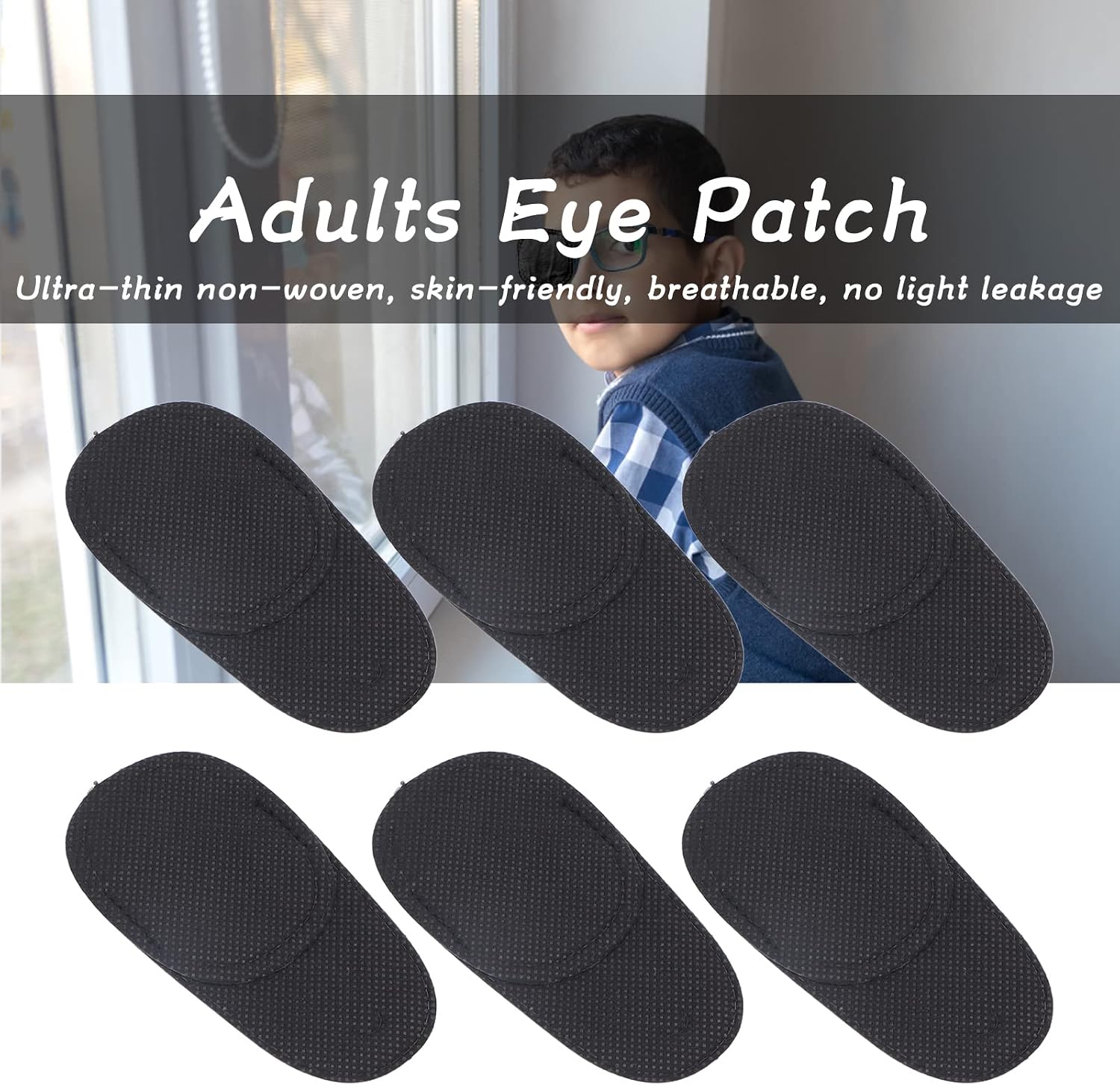 Amblyopia Eye Patch Either Eye Glasses Eye Patch 6Pcs Medium Black Glasses Eye Patch Cover for Adults Kids Amblyopia Strabismus Correction