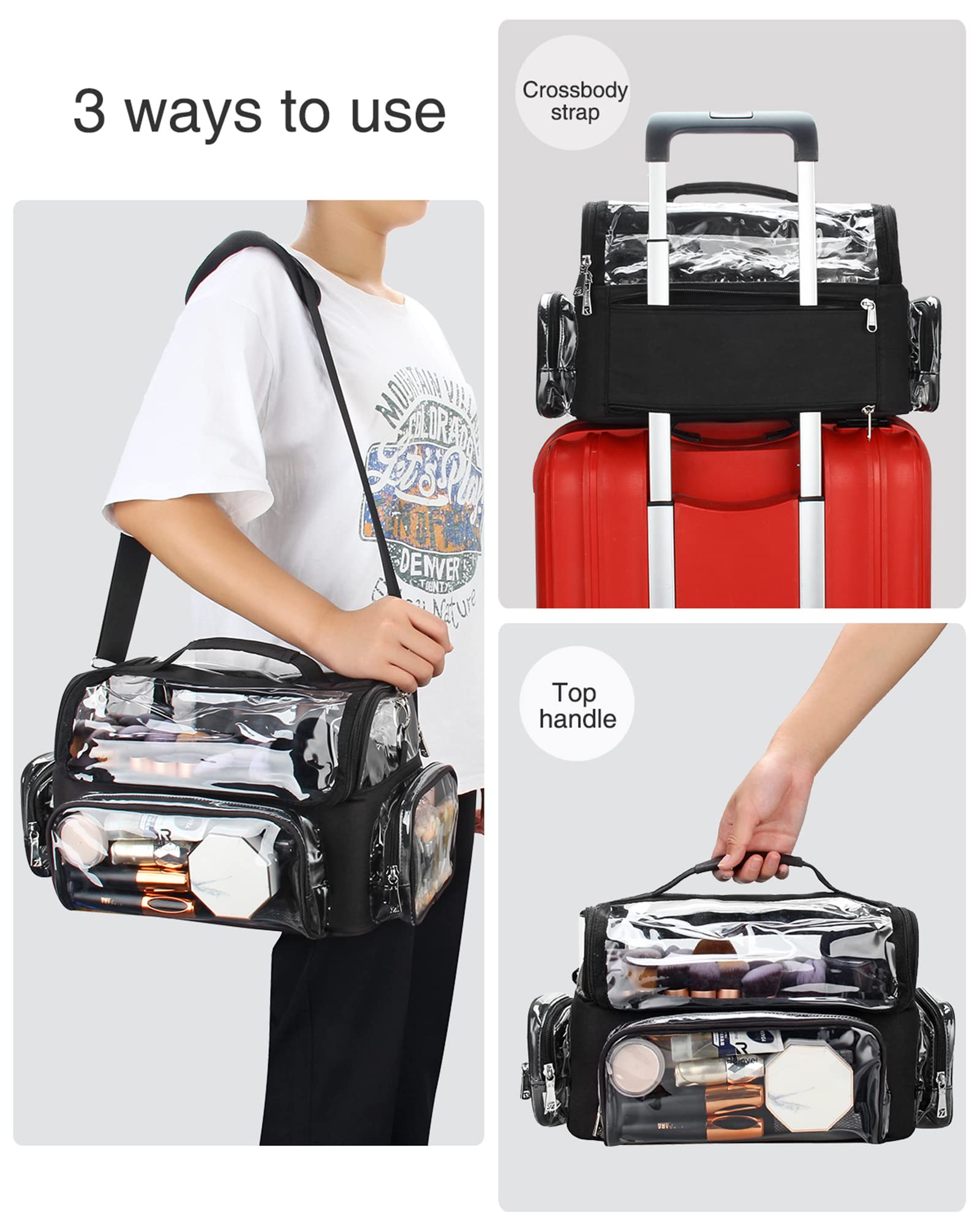 Relavel Trousse de maquillage,Extra large,Porte-pinceaux de maquillage professionnel,Pour artiste de maquillage, Noir , Boîte de rangement cosmétique professionnelle