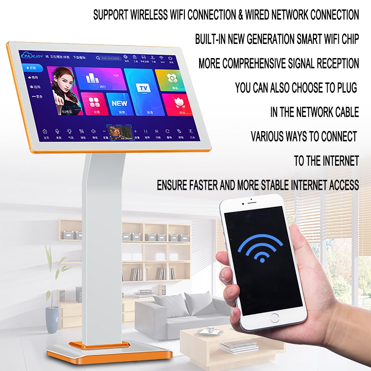 Set Karaoke, con 2 Microfono Wireless Anti-ululato a segmento U, Altoparlante, Supporto Fibra Ottica, HDMI/AV/USB/Com/VGA, per Feste/Adulti/Bambini/Famiglia, Amanti della Musica