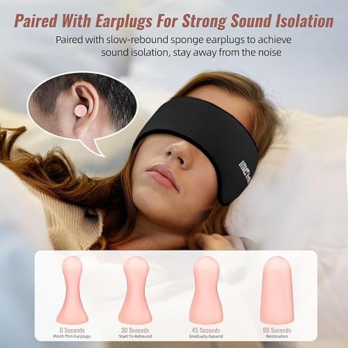 Miniatura 6 de Máscara para dormir, antifaz para dormir con la cabeza, ajustable, orejeras para dormir, calentadores de oídos para hombres y mujeres, 2 en 1