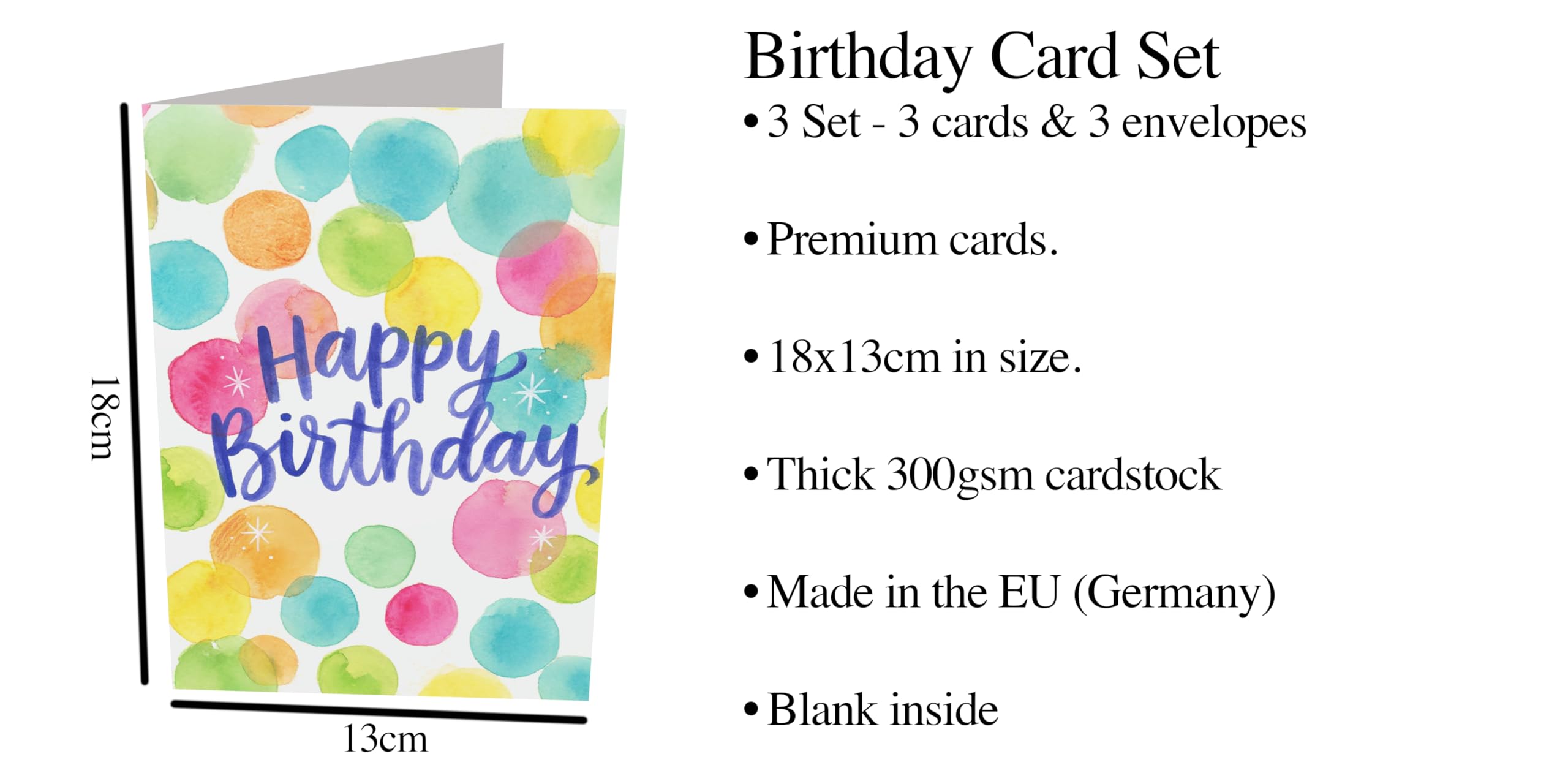 Set di 3 biglietti di compleanno premium - Design semplici e colorati con buste bianche dorate