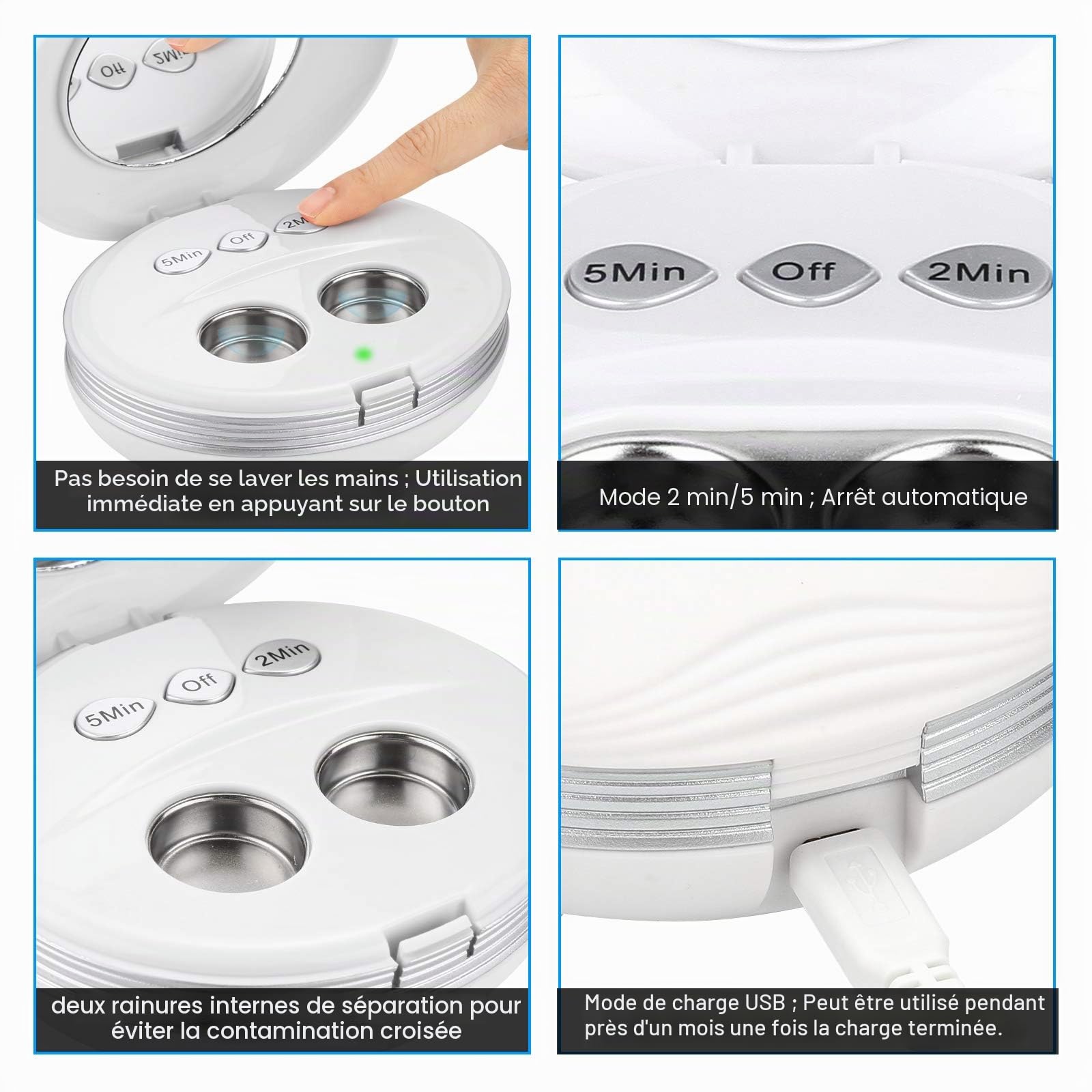BlumWay Nettoyeur de lentilles de contact à ultrasons avec chargeur USB, lentille souple jetable Fit, lentille dure, lentille de contact, lentille colorée, lentille RGP & OK （Blanc）