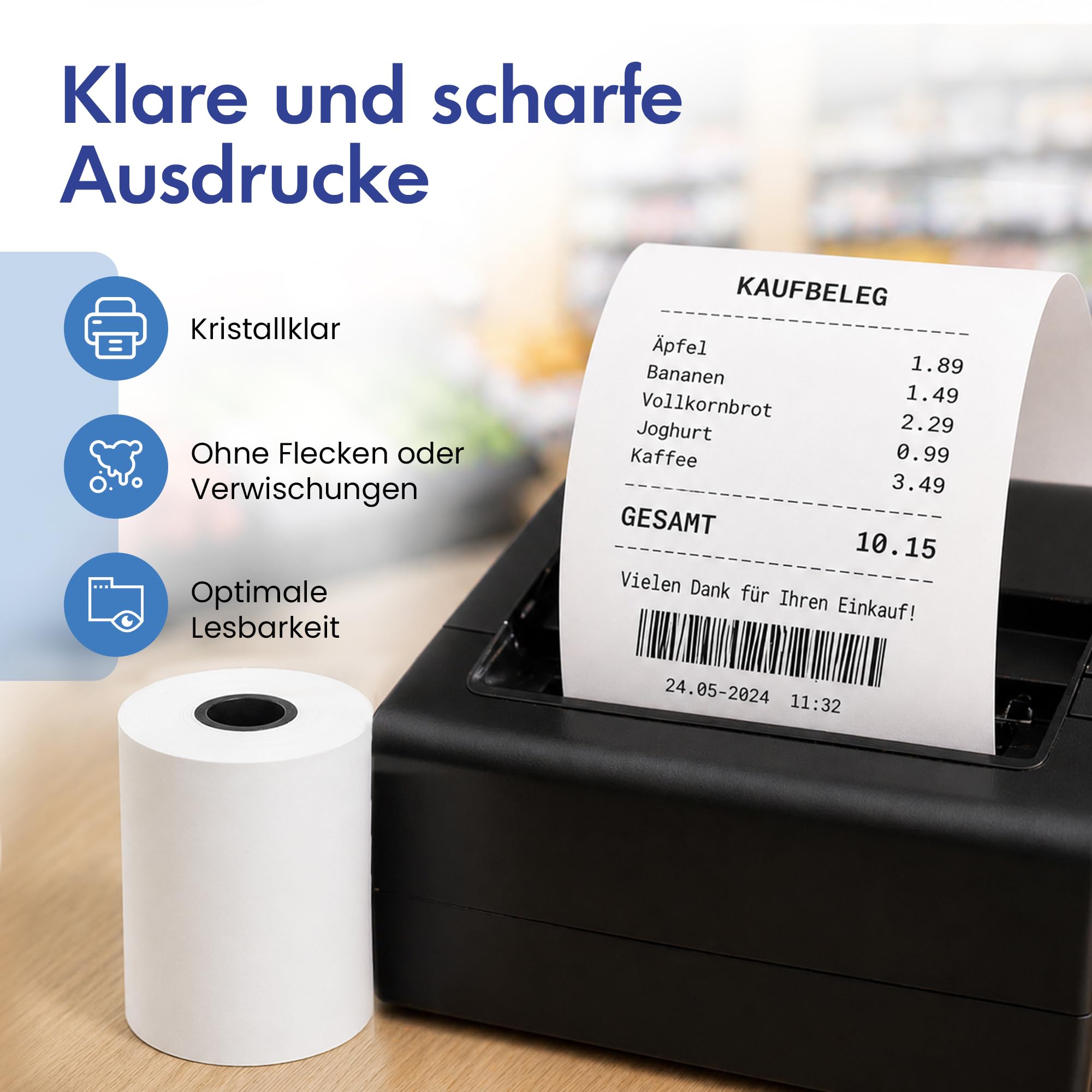 Xllent Thermorollen 80mm x 80mm x 12mm - 50 Stück, Kassenrollen aus Thermopapier, Bonrollen Thermo, hochwertige Thermopapierrollen für Registrierkasse, BPA frei