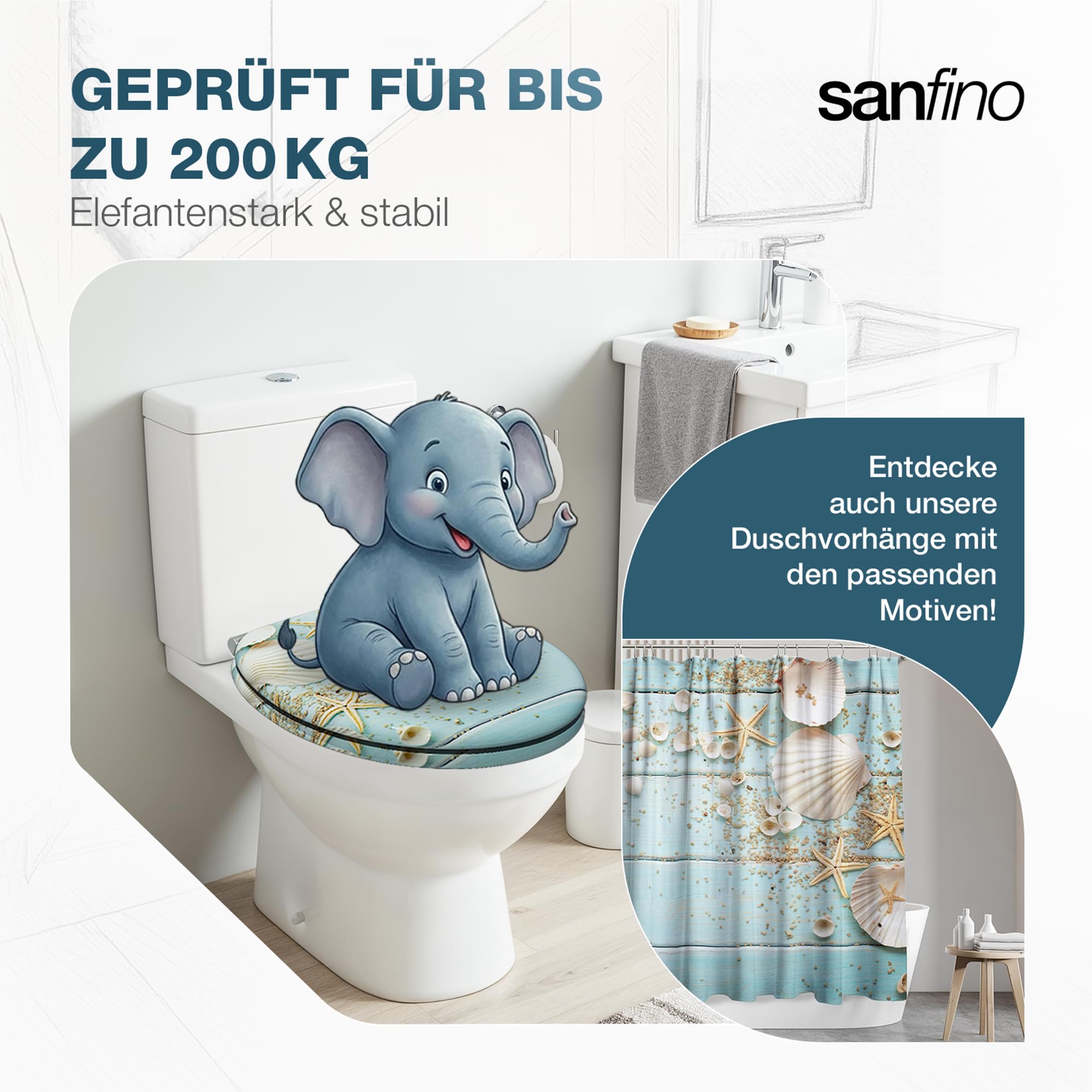 Premium WC Sitz mit Absenkautomatik – hochwertige Toilettendeckel aus Holz, viele bunte Motive, hoher Sitzkomfort, einfache Montage inklusive Montageanleitung – "Caribbean Blue"