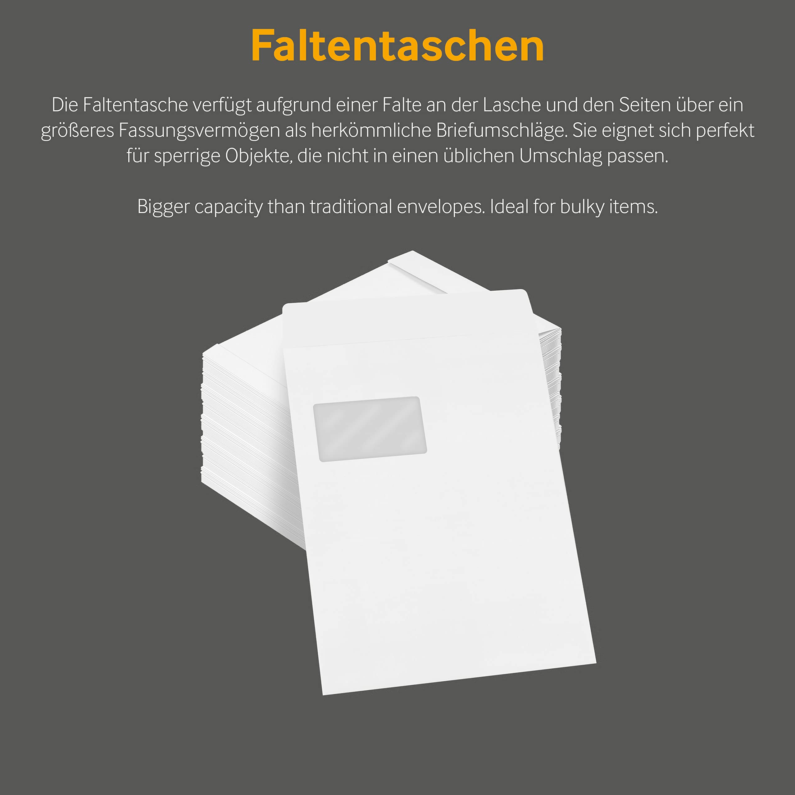 Faltentaschen | Premium | 229 x 324 x 20 mm (DIN C4) mit Fenster | Weiß (250 Stück) mit Abziehstreifen | Briefhüllen, Kuverts, Couverts, Umschläge mit 2 Jahren Zufriedenheitsgarantie