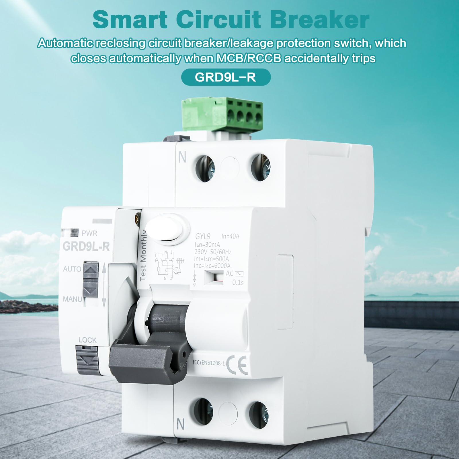 Diferencial auto rearmable 40A 30MA diferencial superinmunizado rearmable interruptor 2P AC220V reconexión automática RCCB inteligente protección diferencial DEWD9L-R