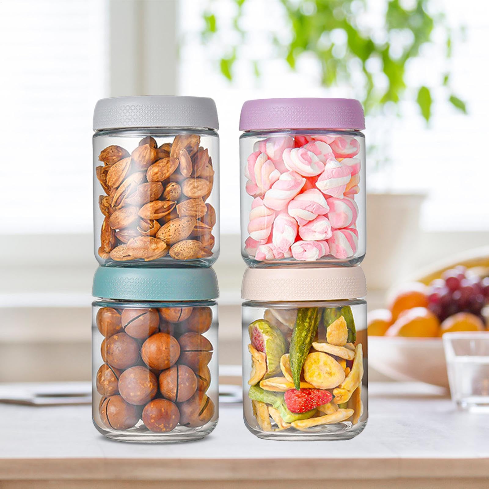 Bocaux Overnight Oats Avec Couvercles Lot de 4 Bocaux en Verre Grands