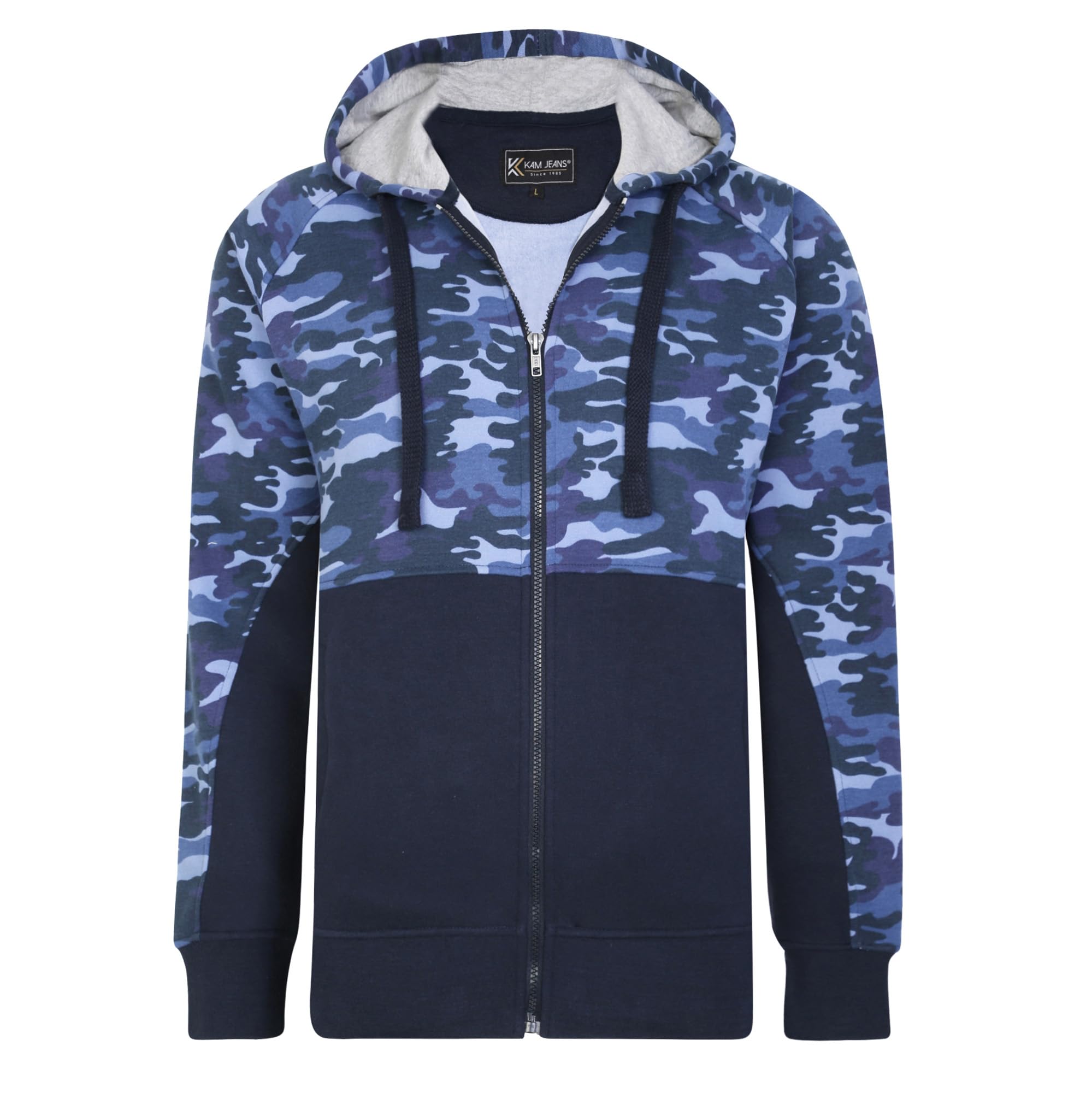 Kam Full Zip Hoodie Hoody Mens Kingsize Drawstring Camo Navy 5XL (7036)
