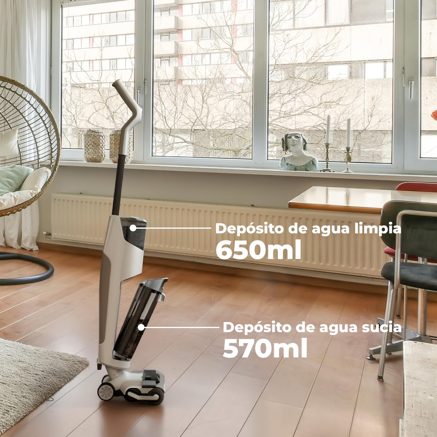 Aspiradora sin Cable 2 en 1 Aspira y Friega, Aspirador Escoba Inalámbrico para Hogar, Limpieza Rápida en Seco y Húmedo, 30 min Autonomía, Depósito Agua Separado, FAGOR Ares Vortex Duo