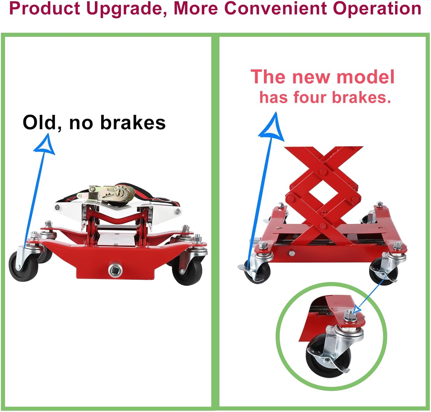 Garvee Transmission Jack 450 LBS Capacity: Low Profile Lift with 2M Safety Straps & 4 Brake Wheels, 7-23 Inch Range for Car & Truck Repair (Red)