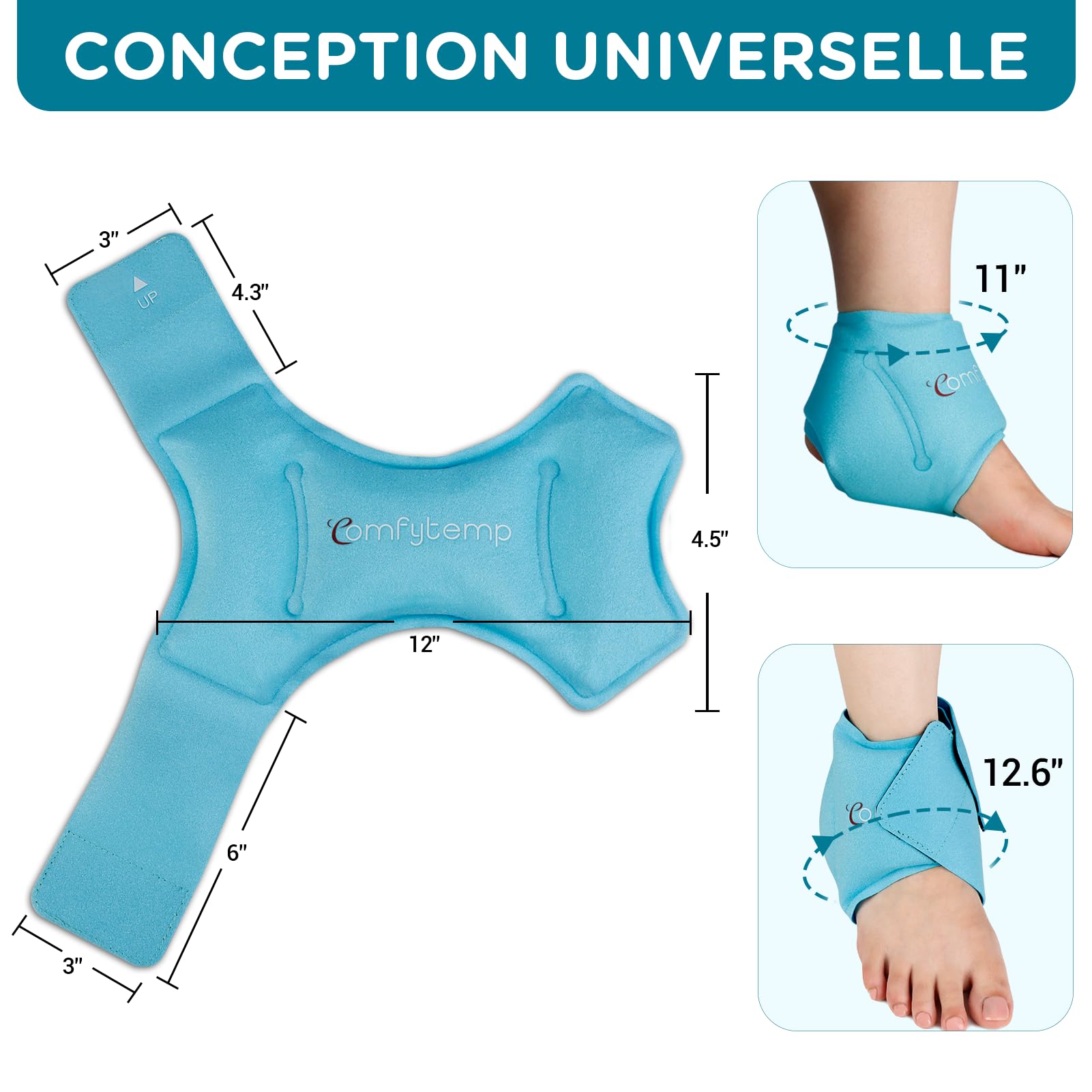 Comfytemp 2 Unité Poche de Glace pour le Gonflement de Cheville, Fasciite Plantaire, Soulagement la Douleur du Pieds, Packs de Gel Réutilisables, Compression Chaud et Froid pour Tendinite d'Achille