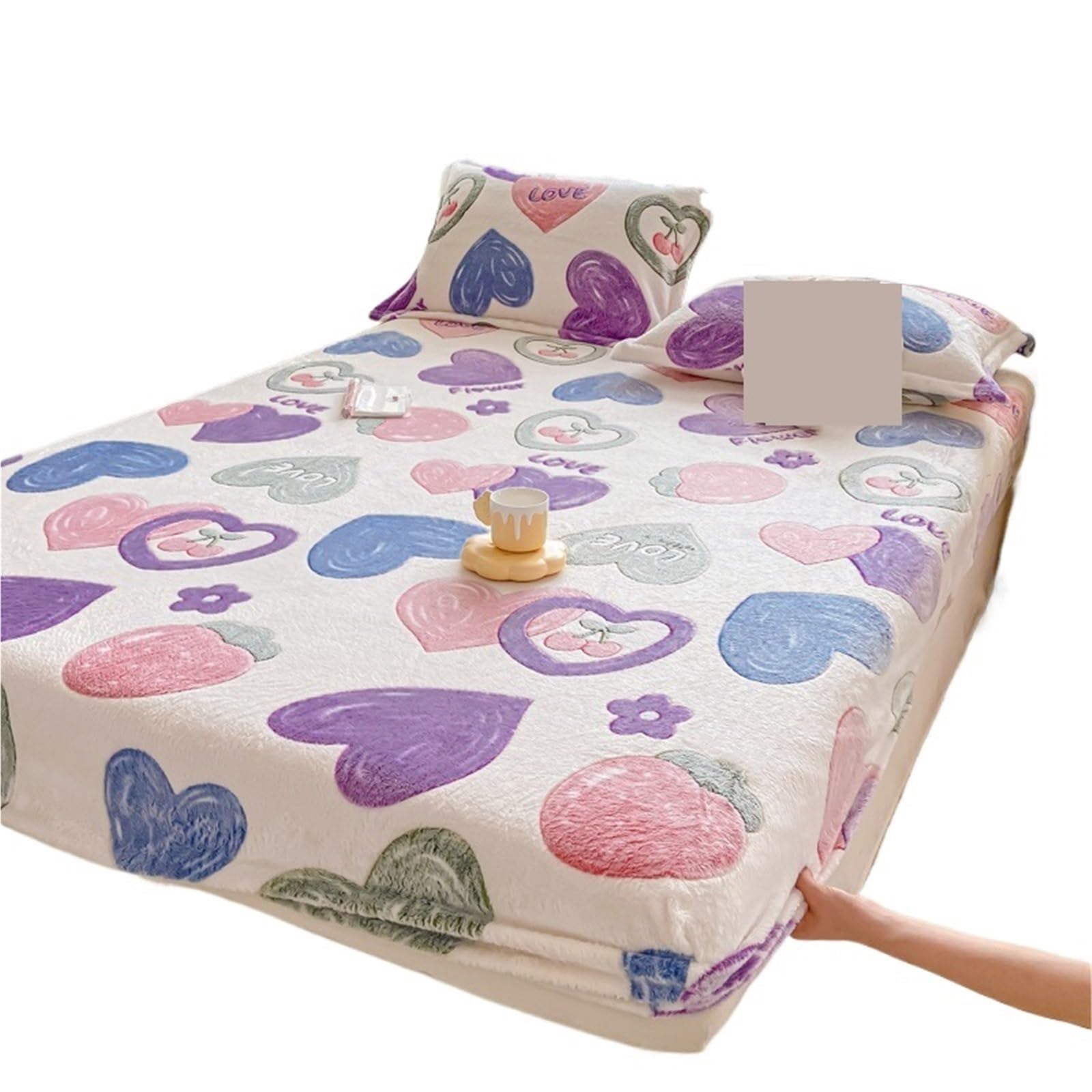 Drap-Housse en Peluche 160x200cm - Ensemble de Literie Queen Chaud