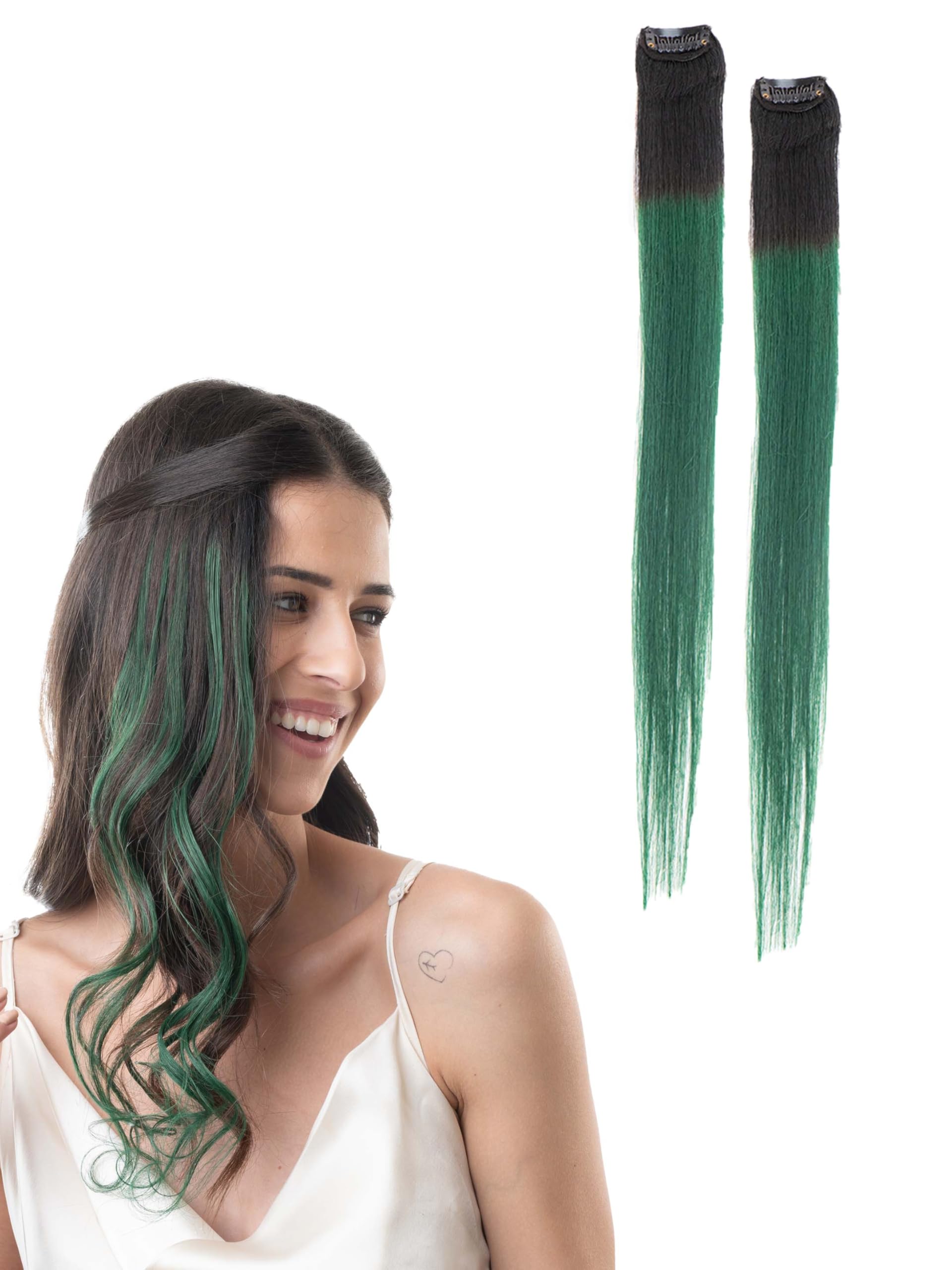 Hair Originals 100% Natural Human Hair Clip In Color Streaks (20 Inches, Pack of two, Mysterious Mocha)