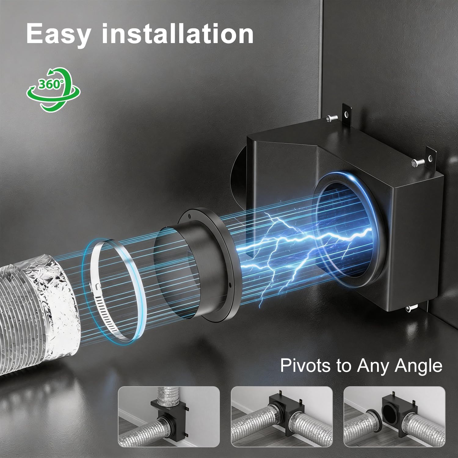 90° Magnetic Dryer Vent Connector Kit – Stainless Steel Airtight Self-Coupling Kit with 4" Hose, Fire-Safe Easy Clean Rust-Proof, Includes Clamps & Hardware Black | 90° Elbow, Stainless Steel