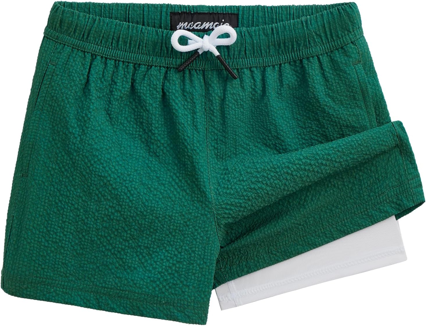 maamgic Boys Swim Trunks with Compression Liner Seersucker Swim Shorts Recycled Toddler Swimsuit