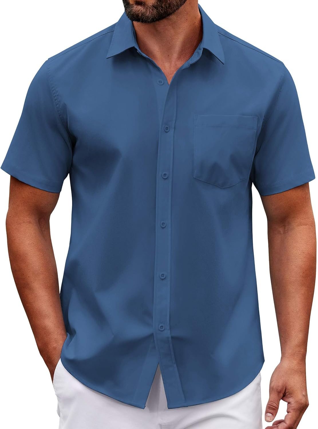 COOFANDY Mens Wrinkle Free Dress Shirt Short Sleeve Button Down Print Shirt Summer Business Casual Shirts with Pocket