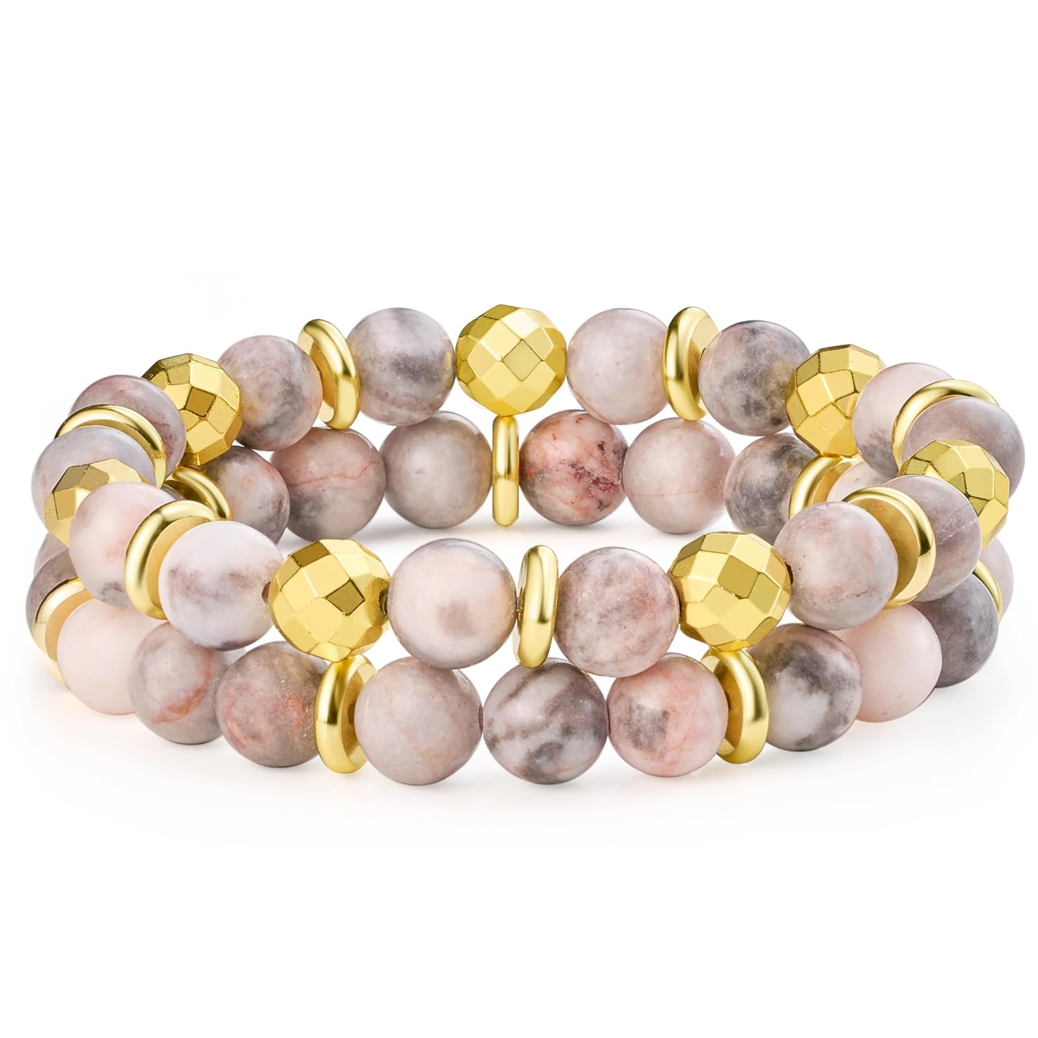 Bivei Natural Gemstone Semi Precious Healing Crystals Handmade Stretchy Round Beads Bracelet,Stocking Stuffers for Women Enhance Positive Energy