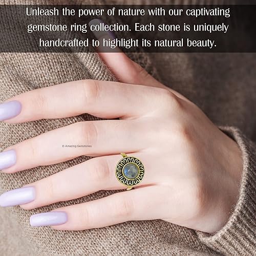 Miniatura 6 de Rainbow Moonstone Rings for Women and Teen Girls - Gold Rainbow Moonstone Crystal Ring Birthstone Jewelry - Healing Crystal Gifts for Her, Mothers