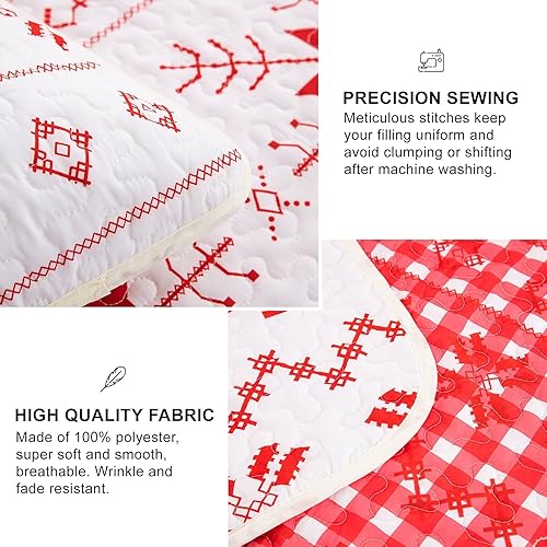 Miniatura 4 de WONGS BEDDING Juego de edredón de Navidad Queen (90 x 96 pulgadas), diseño de copo de nieve y árbol de Navidad, colcha acolchada con 2 fundas de
