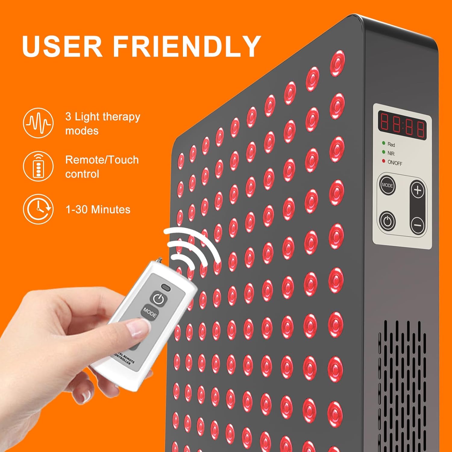 User-Friendly Control Panel and Remote for Red Light Therapy Device