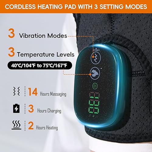 Miniatura 2 de Almohadilla térmica de hombro, envoltura térmica inalámbrica con vibración, 3 almohadillas térmicas ajustables para aliviar el dolor de hombro,