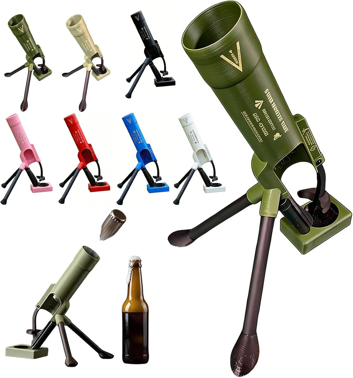 Beer Bottle Mortar Bottle Opener,51mm Mortar Beer Bottle Opener, Heavy-Duty Tactical Cap Launcher, Hands-Free Push Down Opener for Bar Home Party and Desk Decor (B)