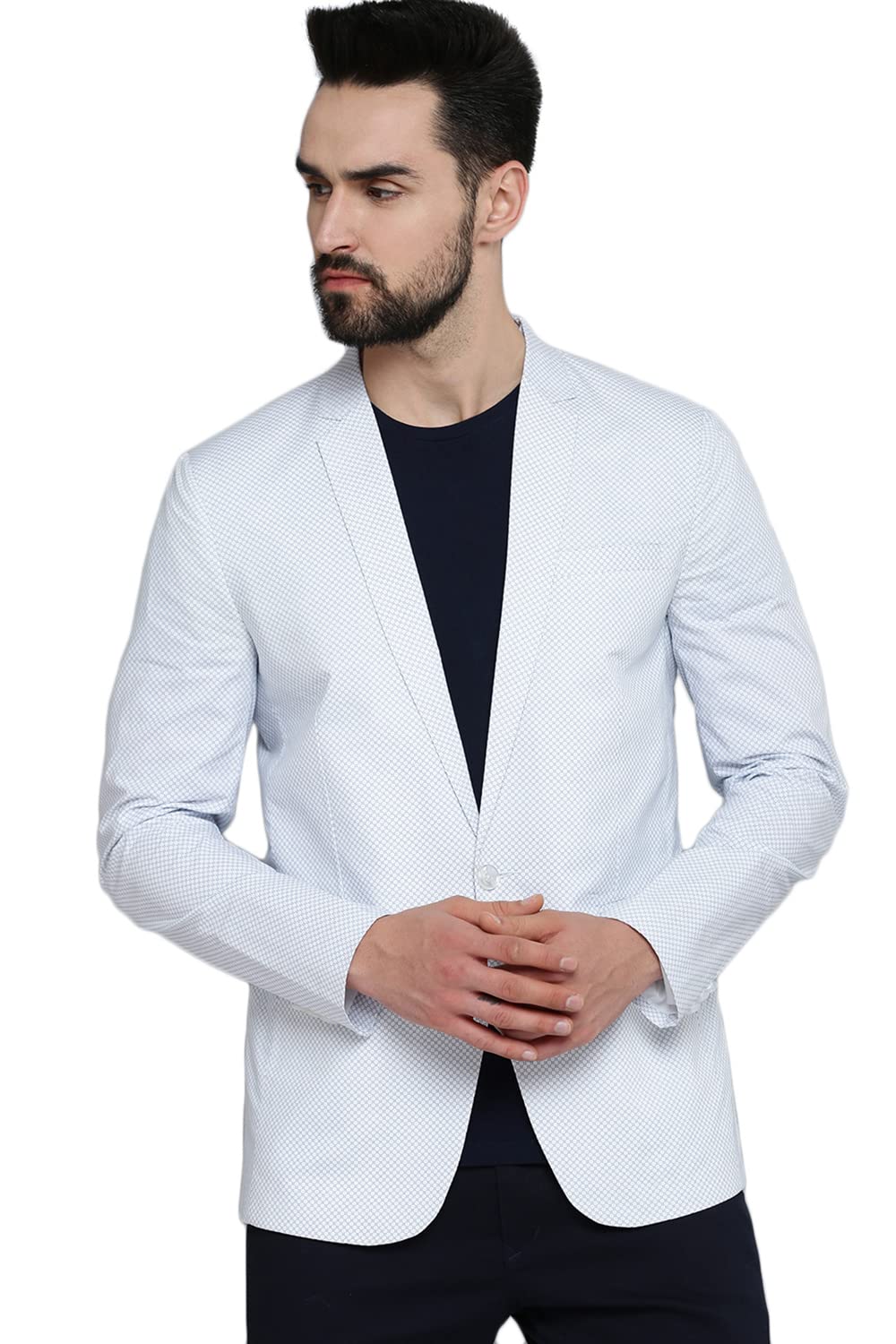 showoffff Men's Mandarin Collar White Printed Blazer-SOBLZ-283_White-picture-52