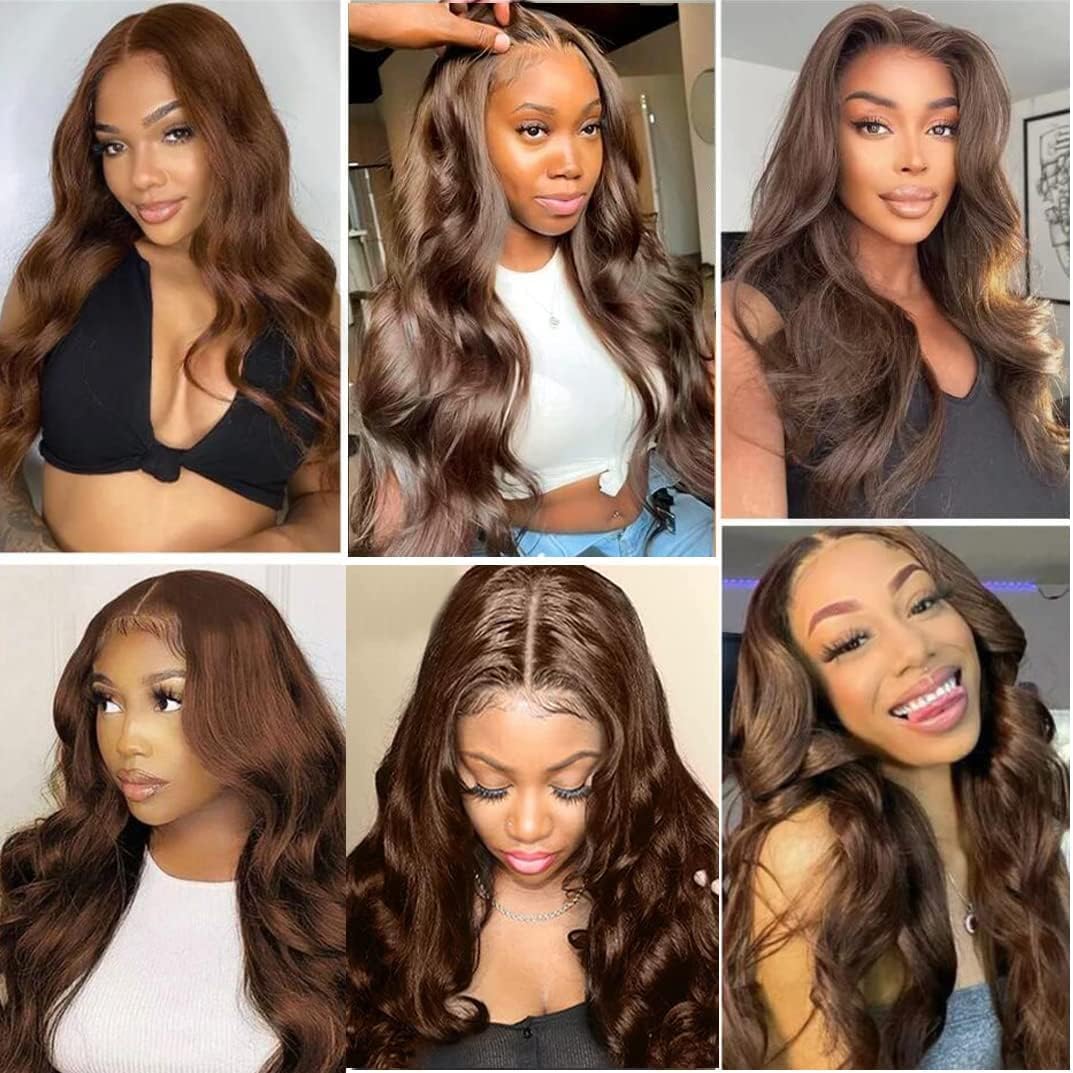 24 Inch Auburn Brown Body Wave Wigs Human Hair 180% Density Chocolate Brown HD Lace Front Wigs Human Hair 13x4 HD Lace Frontal Wig Pre Plucked for Black Women (24 Inch)